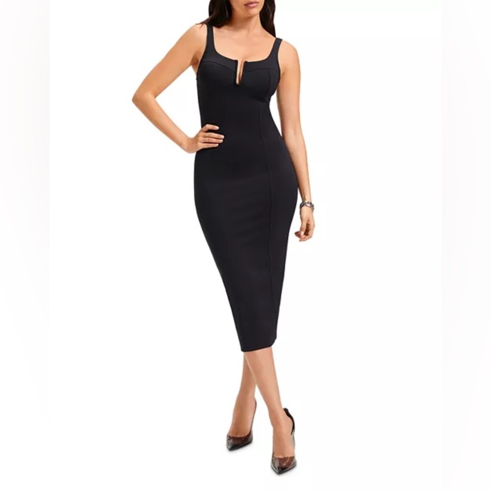 Good American Scuba Corset Midi Black Dress
